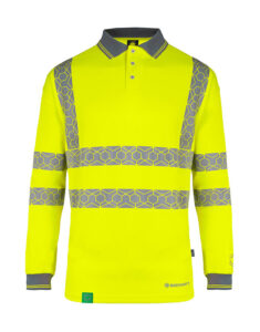 Beeswift ENVIROWEAR Recyclable Hi Vis Long Sleeve Polo Shirt Yellow Front