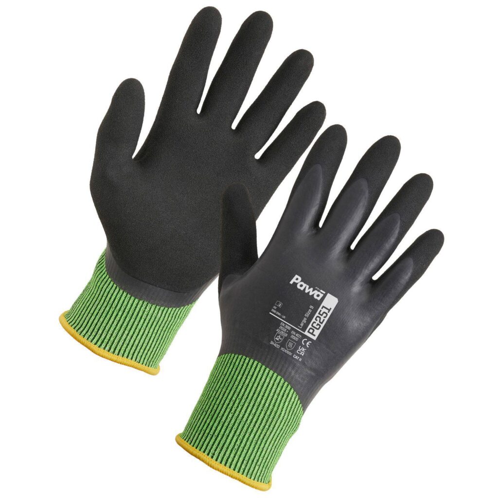 Pawa PG251 Water-Repellent Anti-Cut Gloves Black and Green