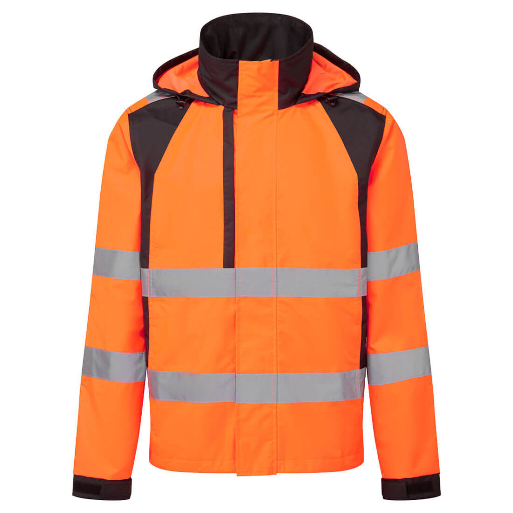 Portwest CD860 WX2 Eco Hi-Vis Rain Jacket - Orange/Black - Hi Vis Waterproof Jacket