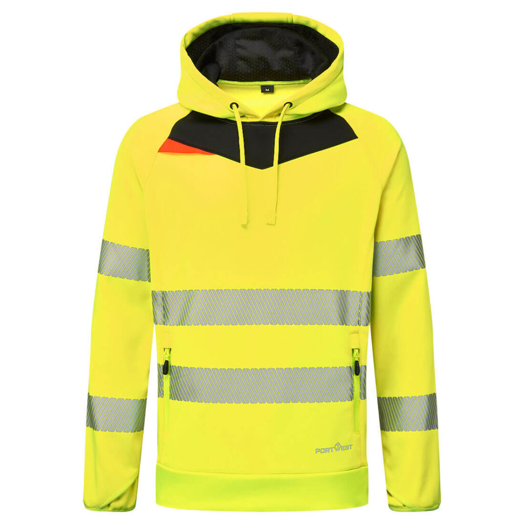 Portwest DX483 DX4 Hi-Vis Overhead Hoodie - Yellow/Black - Yellow Hi Vis Hoodie