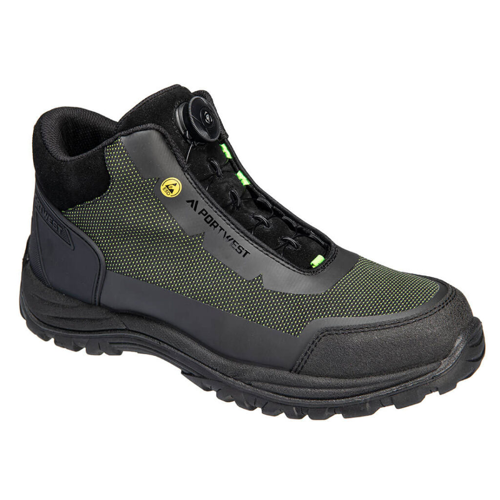 Portwest FE04 Girder Composite Mid Boot S3S ESD SR FO - Green and Black - Wire Lace Safety Boots