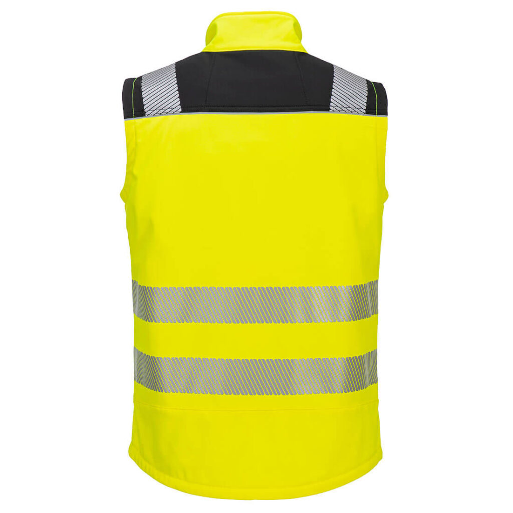 Portwest PW325 Hi-Vis Softshell Gilet - Yellow/Black - Portwest Yellow Hi Vis Softshell Bodywarmer - Rear