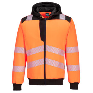 Portwest PW327 PW3 Hi-Vis Zip Hoodie - Orange/Black - Hi Vis Orange Full Zip Hoodie