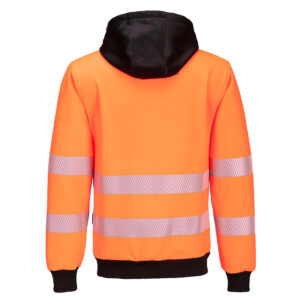 Portwest PW327 PW3 Hi-Vis Zip Hoodie - Orange/Black - Hi Vis Orange Full Zip Hoodie - Rear