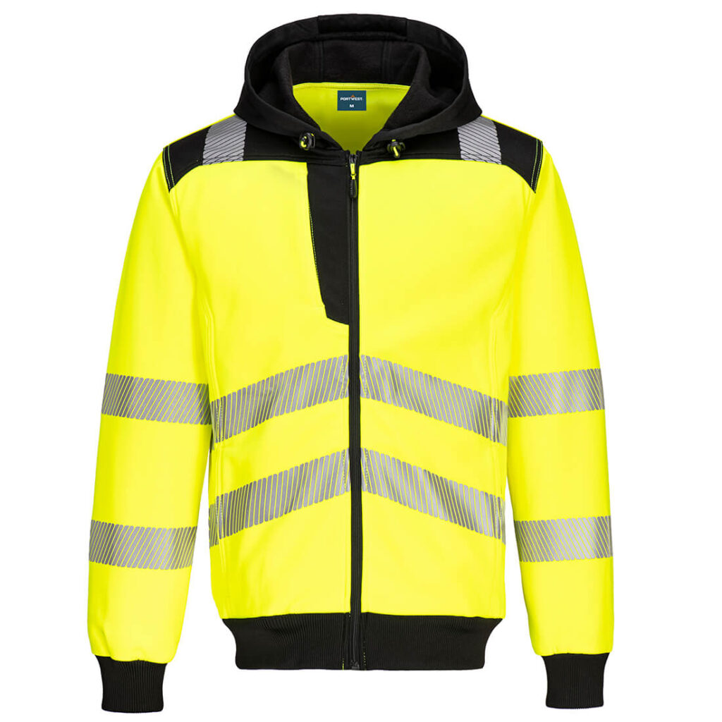 Portwest PW327 PW3 Hi-Vis Zip Hoodie - Yellow/Black - Hi Vis Yellow Full Zip Hoodie