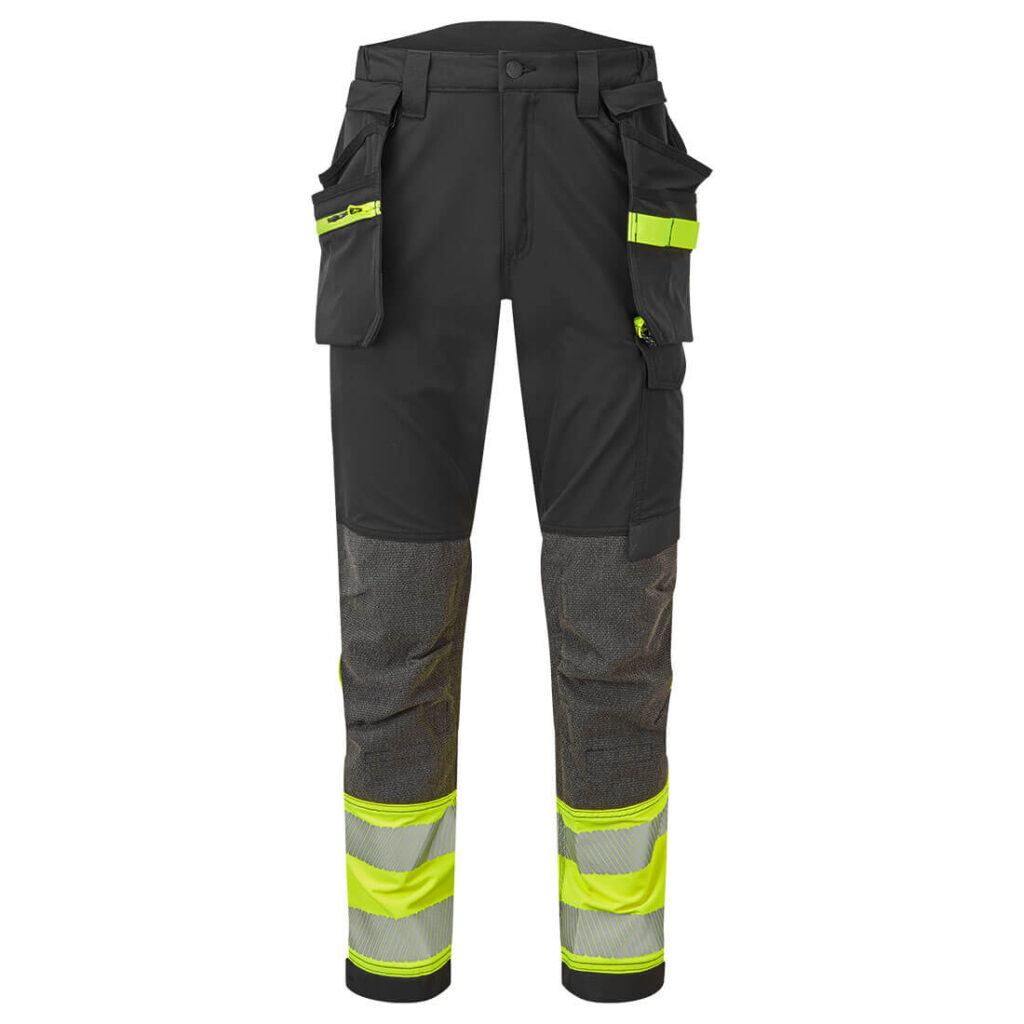 Portwest EV442 EV4 Hi-Vis Stretch Detachable Holster Class 1 Trousers - Black and Yellow - Front