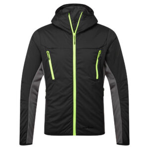 Portwest EV470 EV4 Insulated Hybrid Jacket - Black with Yellow Zips - Front