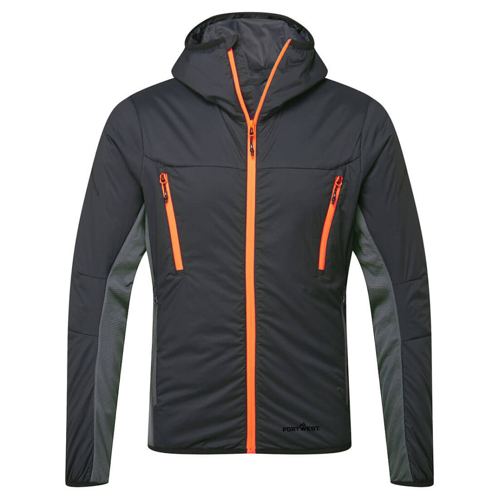 Portwest EV470 EV4 Insulated Hybrid Jacket - Grey with Orange Zips - Front