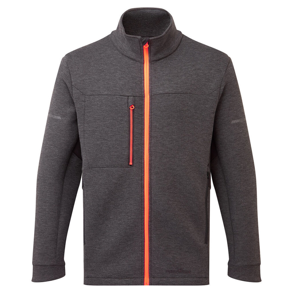 Portwest EV473 EV4 Technical Fleece Jacket - Grey with Orange Zip - Front