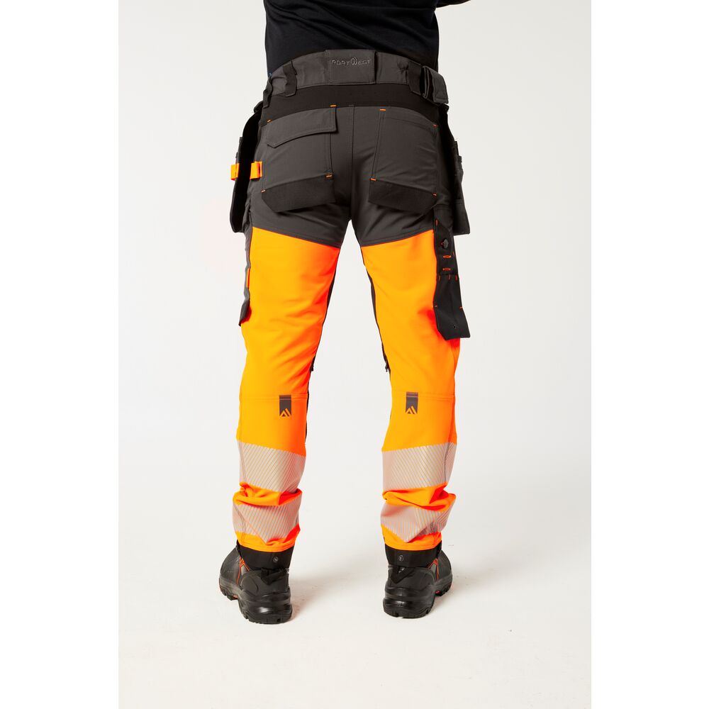 Portwest EV442 EV4 Hi-Vis Stretch Detachable Holster Class 1 Trousers - Orange/Black - Rear Model