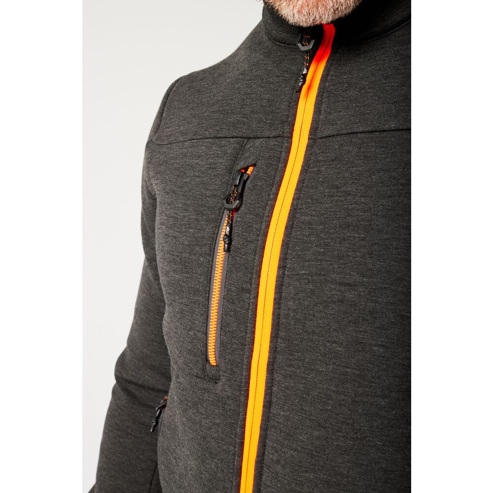 Portwest EV473 EV4 Technical Fleece Jacket - Grey/Orange - Zip Pocket Right Breast Close Up