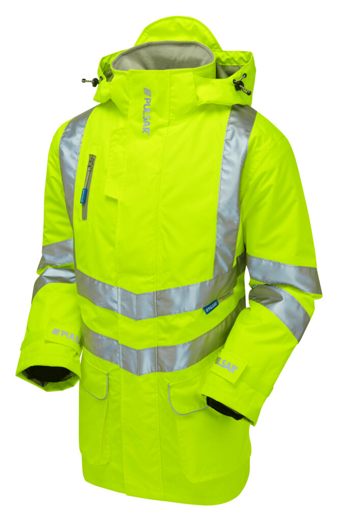 Pulsar P187 Hi Vis Padded Storm Coat Yellow - Waterproof Hi Vis Yellow Storm Jacket - Angle