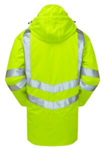 Pulsar P187 Hi Vis Padded Storm Coat Yellow - Waterproof Hi Vis Yellow Storm Jacket - Rear