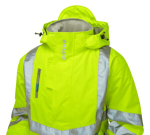 Pulsar P187 Hi Vis Padded Storm Coat Yellow - Waterproof Hi Vis Yellow Storm Jacket - Close up