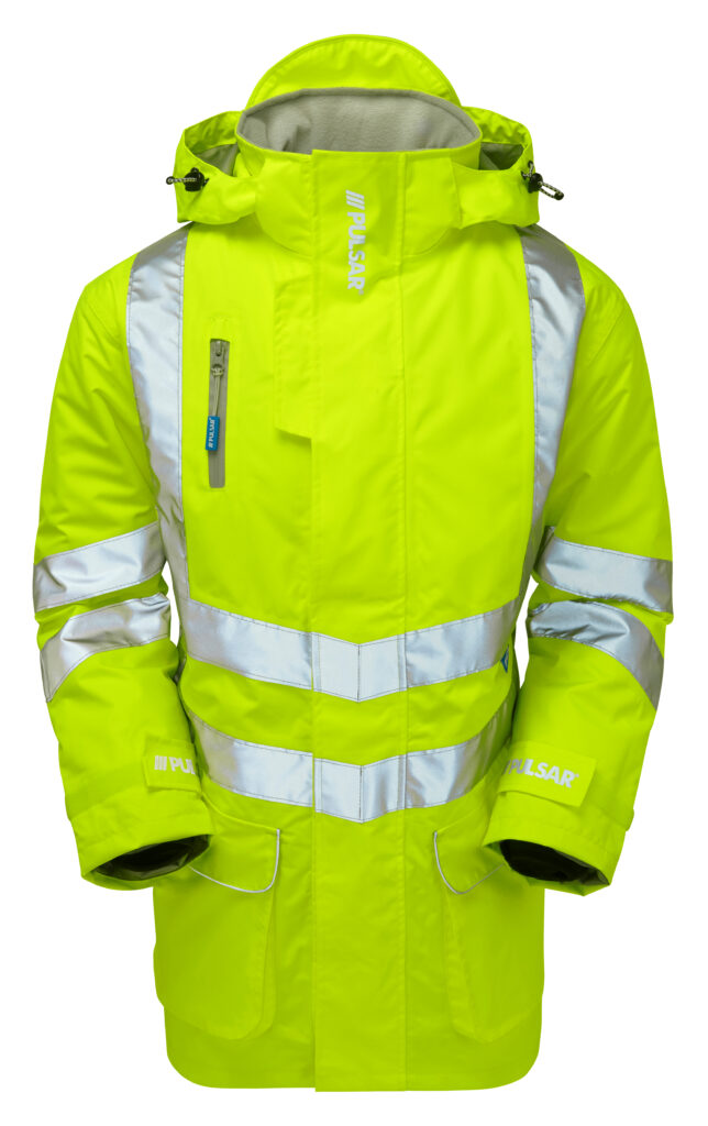 Pulsar P187 Hi Vis Padded Storm Coat Yellow - Waterproof Hi Vis Yellow Storm Jacket - Front