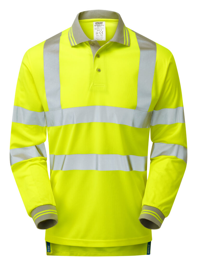 Pulsar P458 Hi Vis Yellow Long Sleeve Polo Shirt - Front