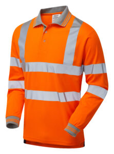 Pulsar PR470 Hi Vis Orange Long Sleeve Polo Shirt - Front Angle