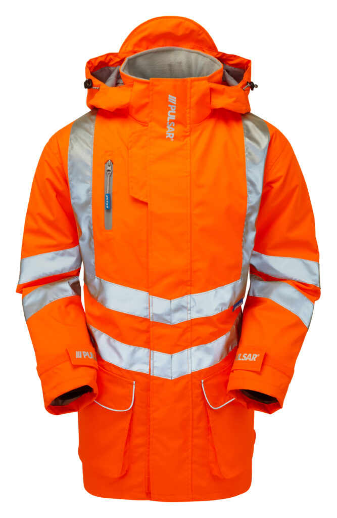 Pulsar PR502 Hi Vis Padded Storm Coat Orange - Waterproof Hi Vis Orange Storm Jacket - Front