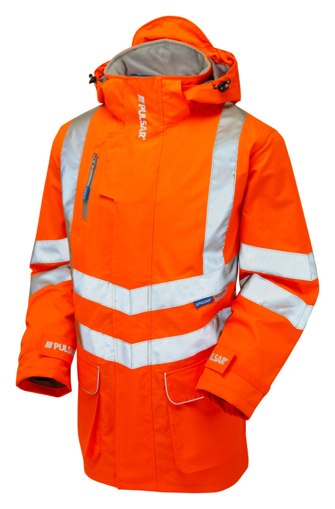 Pulsar PR502 Hi Vis Padded Storm Coat Orange - Waterproof Hi Vis Orange Storm Jacket - Front Angle