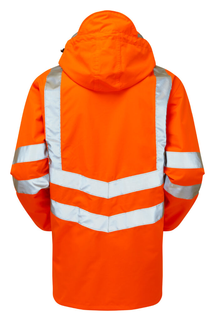 Pulsar PR502 Hi Vis Orange Waterproof Coat with Hood- Rear