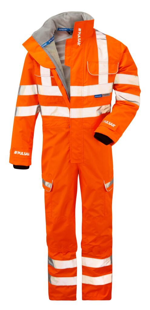 Pulsar PR505 Hi Vis Orange Coverall - Front - Opened up