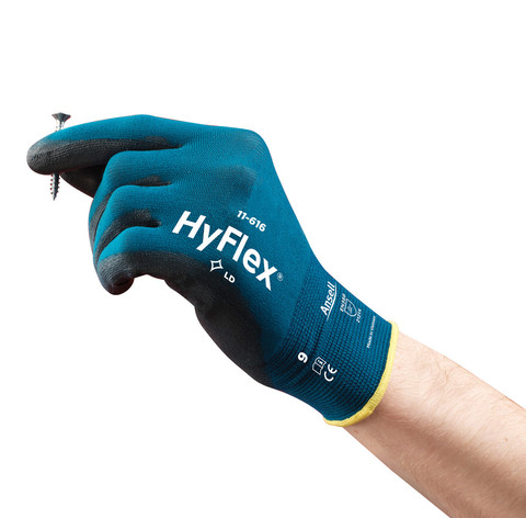 Ansell HyFlex 11-616 Durable PU Coated Safety Gloves - Action Shot