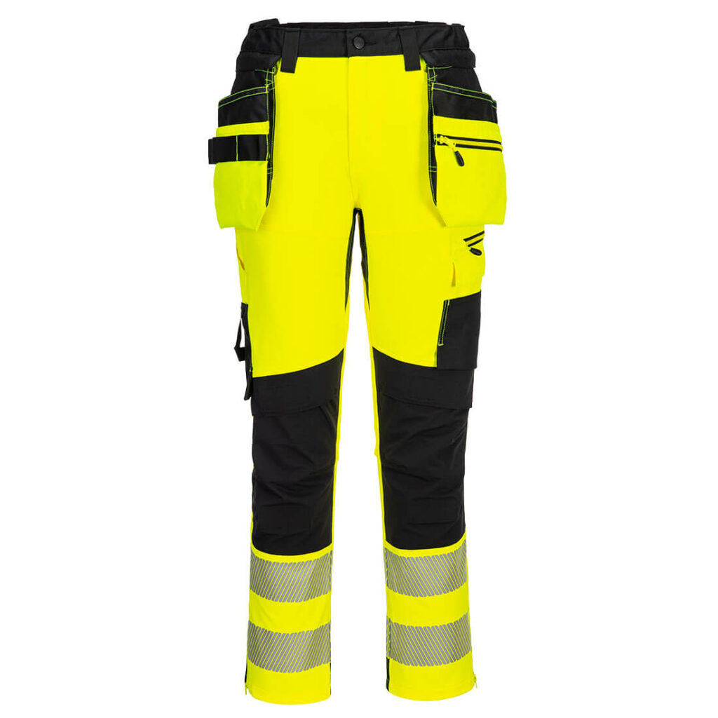 Portwest DX454 DX4 Hi Vis Detachable Holster Pocket Craft Trousers - Yellow