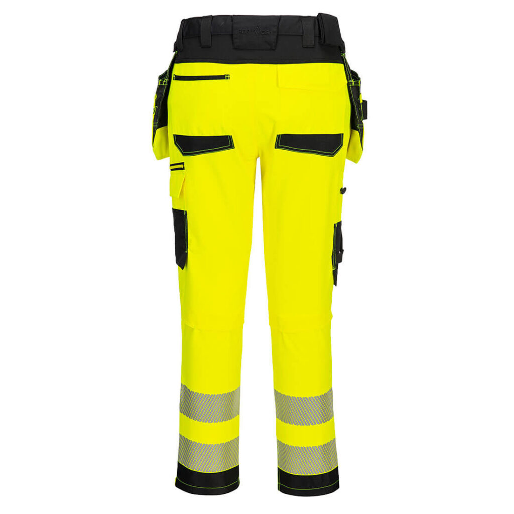 Portwest DX454 DX4 Hi Vis Detachable Holster Pocket Craft Trousers - Yellow - Rear