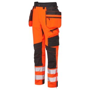 Portwest DX454 DX4 Hi Vis Detachable Holster Pocket Craft Trousers - Orange/Black - Side Profile