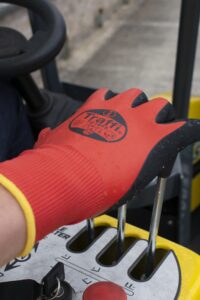 Traffi TG1895 WATERPROOF LATEX/NITRILE Cut Level A Safety Glove - Action Shot